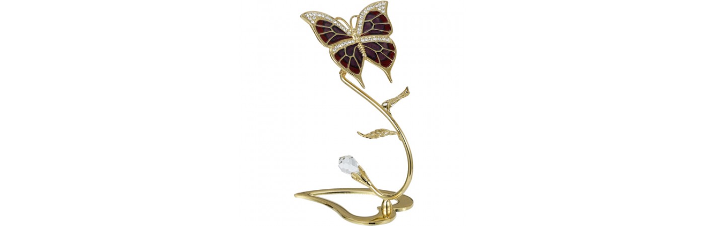 24K GOLD PLATED BUTTERFLY ON SPRING FLOWER 